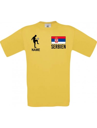 Männer-Shirt Fussballshirt Serbien mit Ihrem Wunschnamen bedruckt, gelb, L