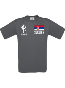 Männer-Shirt Fussballshirt Serbien mit Ihrem Wunschnamen bedruckt, grau, L