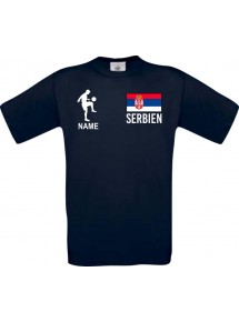 Männer-Shirt Fussballshirt Serbien mit Ihrem Wunschnamen bedruckt, navy, L