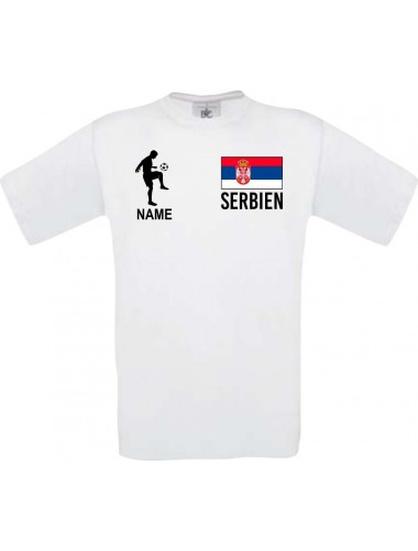 Männer-Shirt Fussballshirt Serbien mit Ihrem Wunschnamen bedruckt, weiss, L