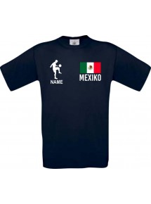 Kinder-Shirt Fussballshirt Mexiko mit Ihrem Wunschnamen bedruckt, blau, 104