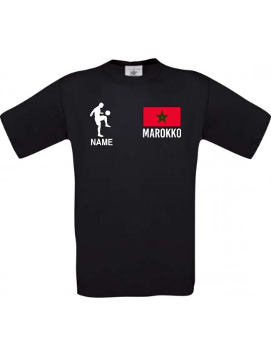 Kinder-Shirt Fussballshirt Marokko mit Ihrem Wunschnamen bedruckt, schwarz, 104