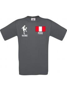 Männer-Shirt Fussballshirt Peru mit Ihrem Wunschnamen bedruckt, grau, L