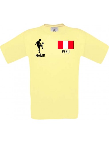 Männer-Shirt Fussballshirt Peru mit Ihrem Wunschnamen bedruckt, hellgelb, L