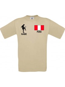 Männer-Shirt Fussballshirt Peru mit Ihrem Wunschnamen bedruckt, khaki, L