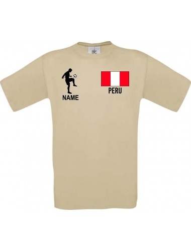 Männer-Shirt Fussballshirt Peru mit Ihrem Wunschnamen bedruckt, khaki, L