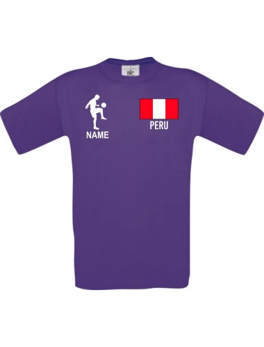 Männer-Shirt Fussballshirt Peru mit Ihrem Wunschnamen bedruckt, lila, L