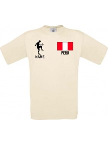 Männer-Shirt Fussballshirt Peru mit Ihrem Wunschnamen bedruckt, natur, L