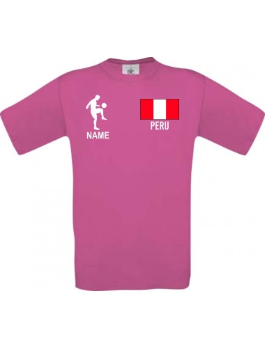 Männer-Shirt Fussballshirt Peru mit Ihrem Wunschnamen bedruckt, pink, L
