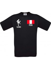 Männer-Shirt Fussballshirt Peru mit Ihrem Wunschnamen bedruckt, schwarz, L