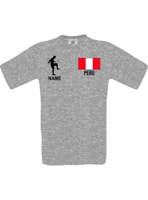 Männer-Shirt Fussballshirt Peru mit Ihrem Wunschnamen bedruckt, sportsgrey, L