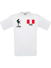 Männer-Shirt Fussballshirt Peru mit Ihrem Wunschnamen bedruckt, weiss, L