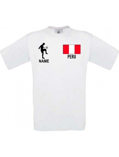 Männer-Shirt Fussballshirt Peru mit Ihrem Wunschnamen bedruckt, weiss, L