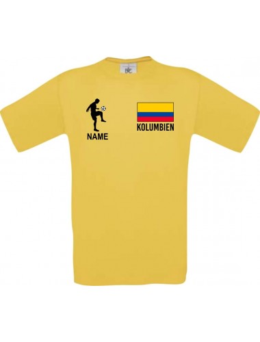 Kinder-Shirt Fussballshirt Kolumbien mit Ihrem Wunschnamen bedruckt, gelb, 104