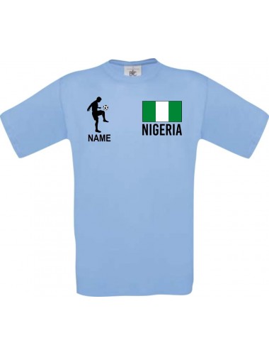 Männer-Shirt Fussballshirt Nigeria mit Ihrem Wunschnamen bedruckt, hellblau, L