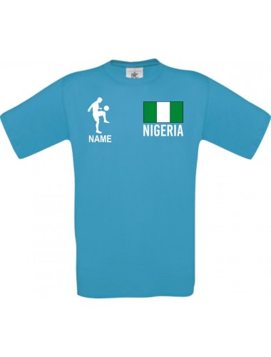 Männer-Shirt Fussballshirt Nigeria mit Ihrem Wunschnamen bedruckt, türkis, L