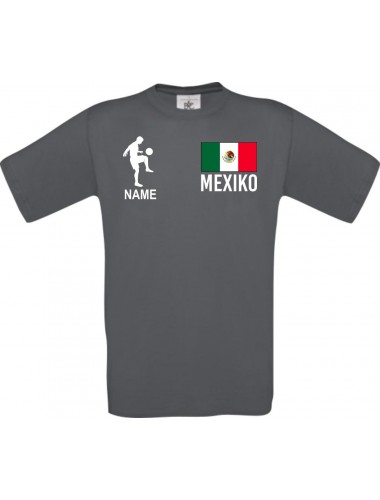 Männer-Shirt Fussballshirt Mexiko mit Ihrem Wunschnamen bedruckt, grau, L