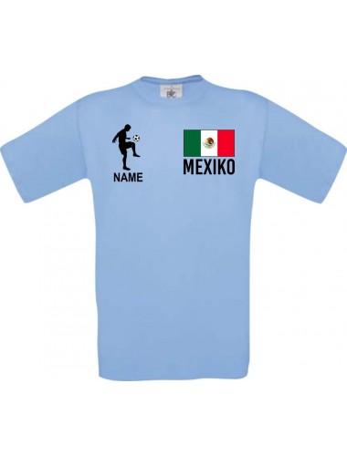 Männer-Shirt Fussballshirt Mexiko mit Ihrem Wunschnamen bedruckt, hellblau, L