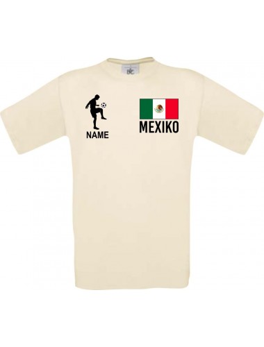 Männer-Shirt Fussballshirt Mexiko mit Ihrem Wunschnamen bedruckt, natur, L