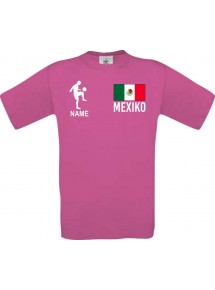 Männer-Shirt Fussballshirt Mexiko mit Ihrem Wunschnamen bedruckt, pink, L