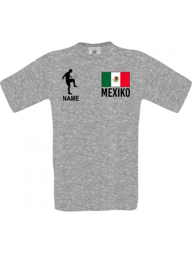 Männer-Shirt Fussballshirt Mexiko mit Ihrem Wunschnamen bedruckt, sportsgrey, L