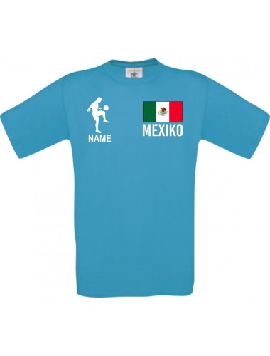 Männer-Shirt Fussballshirt Mexiko mit Ihrem Wunschnamen bedruckt, türkis, L