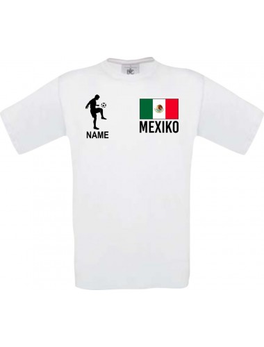 Männer-Shirt Fussballshirt Mexiko mit Ihrem Wunschnamen bedruckt, weiss, L