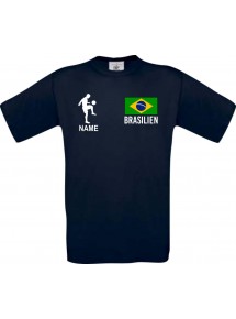 Kinder-Shirt Fussballshirt Brasilien mit Ihrem Wunschnamen bedruckt, blau, 104