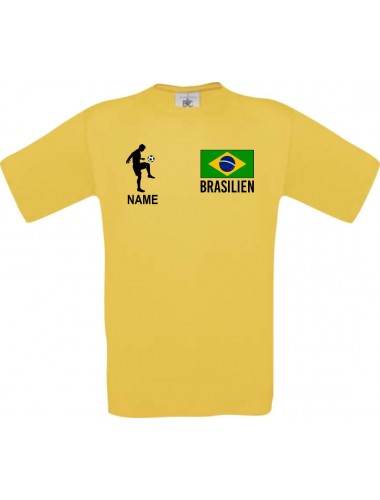 Kinder-Shirt Fussballshirt Brasilien mit Ihrem Wunschnamen bedruckt, gelb, 104