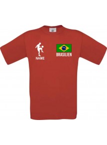 Kinder-Shirt Fussballshirt Brasilien mit Ihrem Wunschnamen bedruckt, rot, 104
