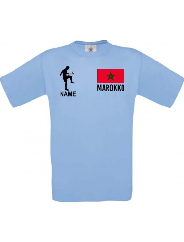Männer-Shirt Fussballshirt Marokko mit Ihrem Wunschnamen bedruckt, hellblau, L
