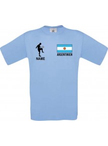 Kinder-Shirt Fussballshirt Argentinien mit Ihrem Wunschnamen bedruckt, hellblau, 104