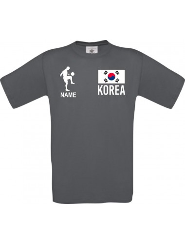 Männer-Shirt Fussballshirt Korea mit Ihrem Wunschnamen bedruckt, grau, L