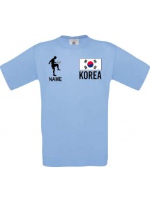 Männer-Shirt Fussballshirt Korea mit Ihrem Wunschnamen bedruckt, hellblau, L