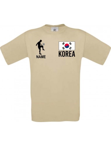 Männer-Shirt Fussballshirt Korea mit Ihrem Wunschnamen bedruckt, khaki, L