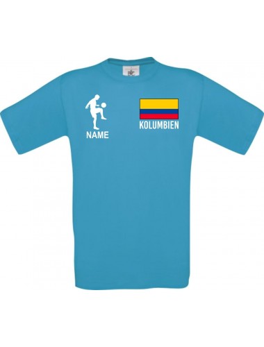 Männer-Shirt Fussballshirt Kolumbien mit Ihrem Wunschnamen bedruckt, türkis, L