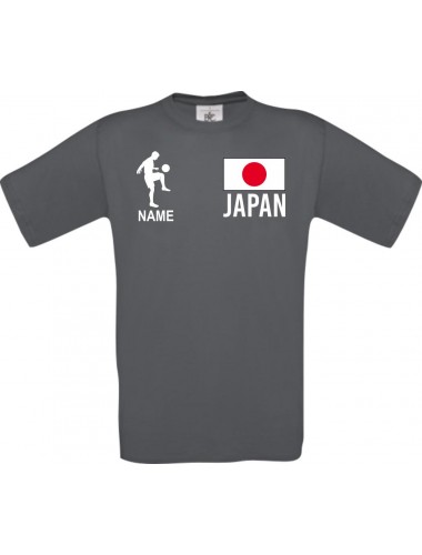 Männer-Shirt Fussballshirt Japan mit Ihrem Wunschnamen bedruckt, grau, L