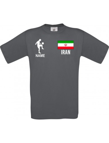 Männer-Shirt Fussballshirt Iran mit Ihrem Wunschnamen bedruckt, grau, L