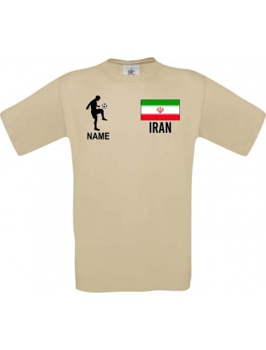 Männer-Shirt Fussballshirt Iran mit Ihrem Wunschnamen bedruckt, khaki, L