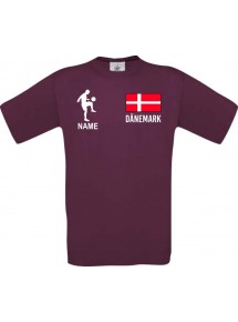 Männer-Shirt Fussballshirt Dänemark mit Ihrem Wunschnamen bedruckt, burgundy, L