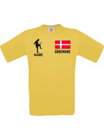 Männer-Shirt Fussballshirt Dänemark mit Ihrem Wunschnamen bedruckt, gelb, L