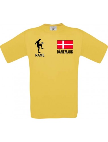 Männer-Shirt Fussballshirt Dänemark mit Ihrem Wunschnamen bedruckt, gelb, L