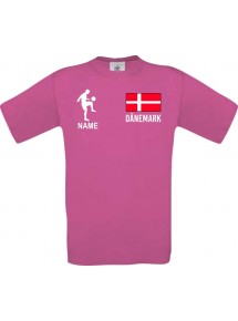 Männer-Shirt Fussballshirt Dänemark mit Ihrem Wunschnamen bedruckt, pink, L