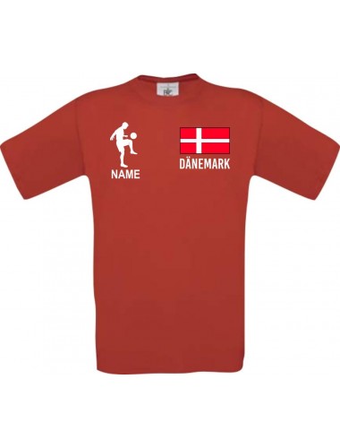 Männer-Shirt Fussballshirt Dänemark mit Ihrem Wunschnamen bedruckt, rot, L