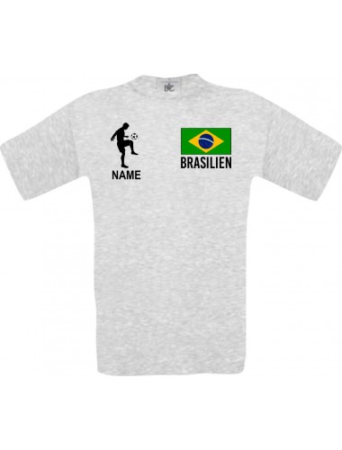 Männer-Shirt Fussballshirt Brasilien mit Ihrem Wunschnamen bedruckt, ash, L