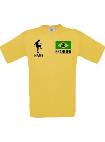 Männer-Shirt Fussballshirt Brasilien mit Ihrem Wunschnamen bedruckt, gelb, L