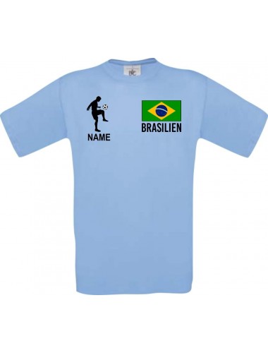 Männer-Shirt Fussballshirt Brasilien mit Ihrem Wunschnamen bedruckt, hellblau, L
