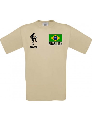 Männer-Shirt Fussballshirt Brasilien mit Ihrem Wunschnamen bedruckt, khaki, L