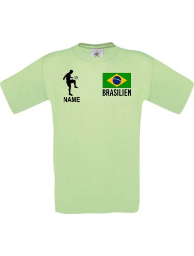 Männer-Shirt Fussballshirt Brasilien mit Ihrem Wunschnamen bedruckt, mint, L