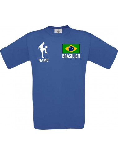 Männer-Shirt Fussballshirt Brasilien mit Ihrem Wunschnamen bedruckt, royal, L
